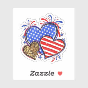 Adesivo Leopard American Flag Heart 4 de julho dos EUA