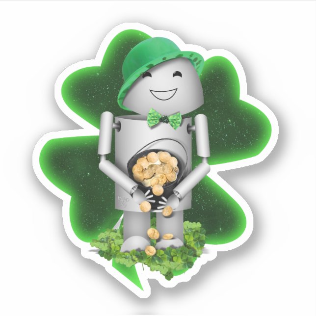 Adesivo Leprechaun Robot St. Patrick's Day (Frente)