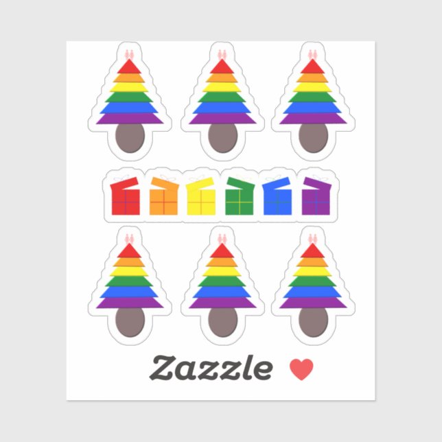 Adesivo Lésbicas Árvore de Natal Rainbow e Presentes (Folha)