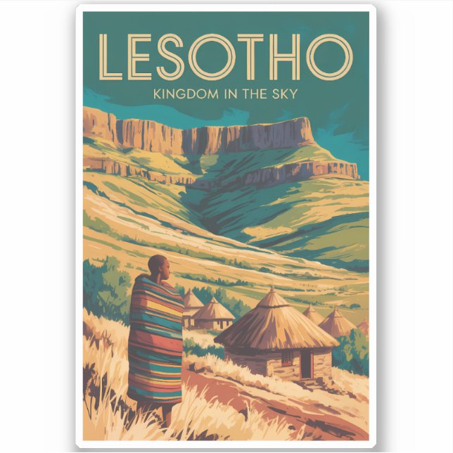 Adesivo Lesotho Drakensberg Illustration Travel Art Retro (Frente)