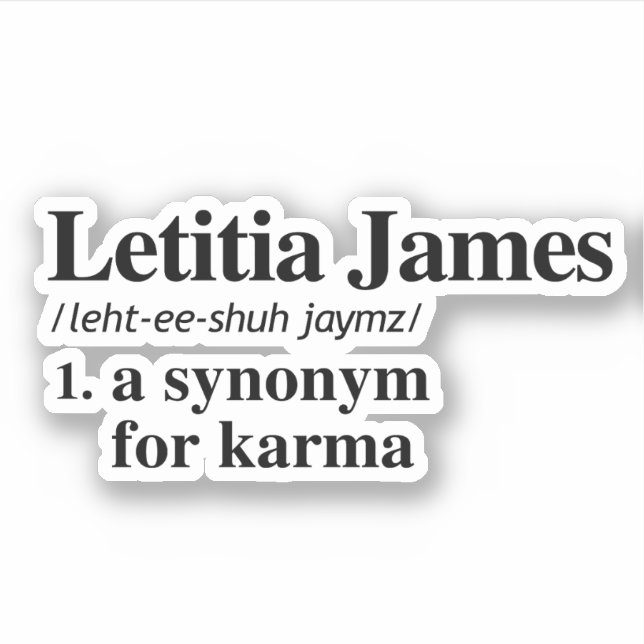 Adesivo Letitia James Definition: Sinônimo para Karma (Frente)