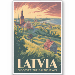 Adesivo Letônia Ilustração Mar Báltico Arte de Viagem Vint