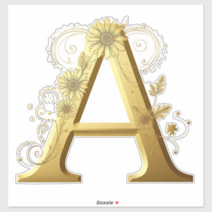 Adesivo Letra A Dourada Elegante Com Desenho Floral