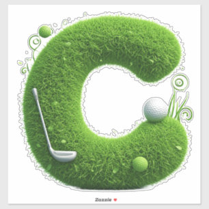 Adesivo Letra C de Grama Verde com Bola de Golfe e Taco