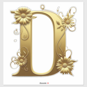Adesivo Letra D Dourada Elegante Com Design Floral
