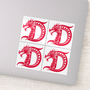 Adesivo Letra D Estilizada com Dragão, Alfabeto de Dragão,