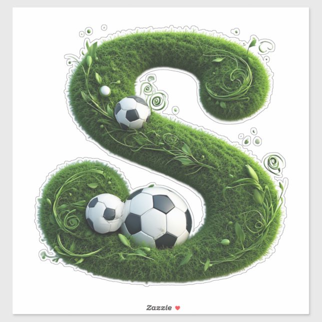 Adesivo Letra de Grama Moldada Com Bolas de Futebol (Folha)
