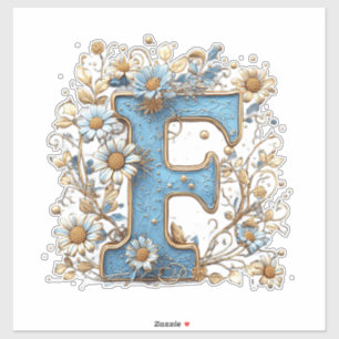 Adesivo Letra Decorativa F Com Esmalte Azul