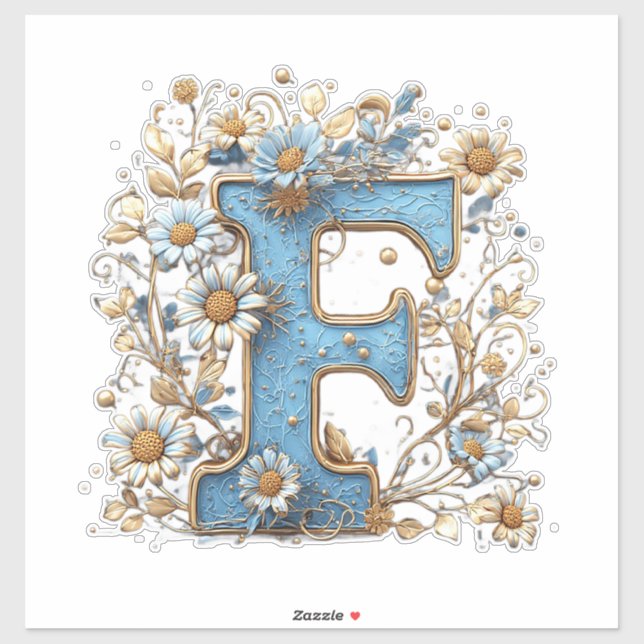Adesivo Letra Decorativa F Com Esmalte Azul (Folha)