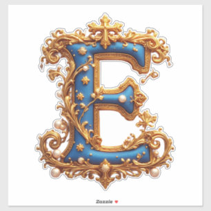 Adesivo Letra E Azul Ornamentada