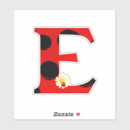 Adesivo Letra E Ladybug Impressão com Ladybug e Flor