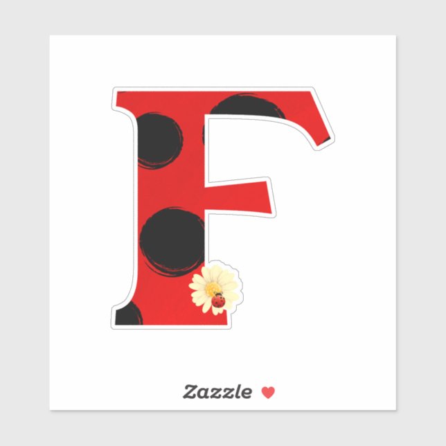 Adesivo Letra F Impressão Ladybug com Ladybug e Flor (Folha)
