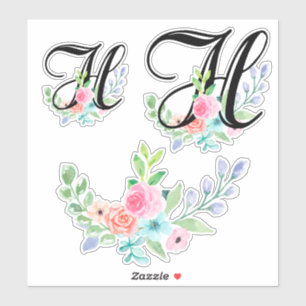 Adesivo Letra floral H da aguarela feminino