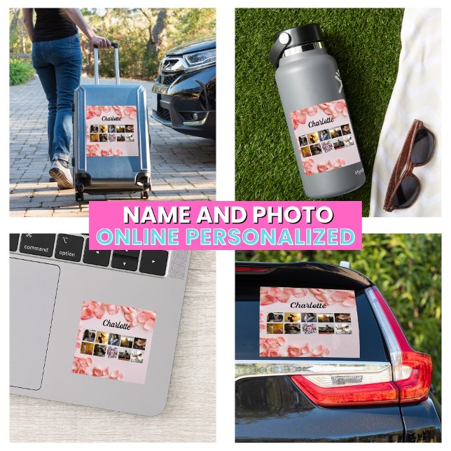 Adesivo Letra Floral Melhor Colagem Fotográfica da Mãe (Floral Script Best Mom Ever Mother's Photo Collage Sticker
)