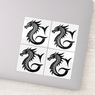 Adesivo Letra G Estilizada com Dragão, Alfabeto de Dragão,