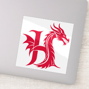 Adesivo Letra H Estilizada com Dragão, Alfabeto de Dragão,