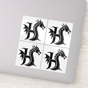 Adesivo Letra H Estilizada com Dragão, Alfabeto de Dragão,