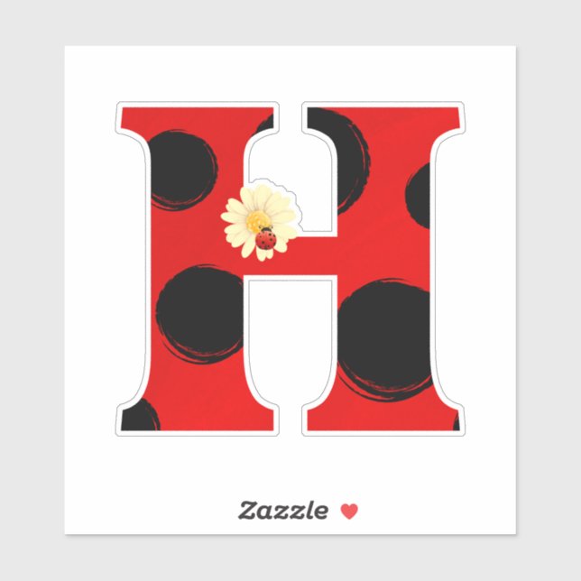 Adesivo Letra H Ladybug Impressão com Ladybug e Flor (Folha)