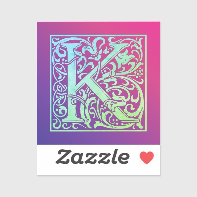 Adesivo Letra K Colorida Gradiente da Primeira Letra Vinta (Folha)