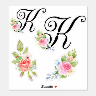 Adesivo Letra K do Monograma Floral de Watercolor