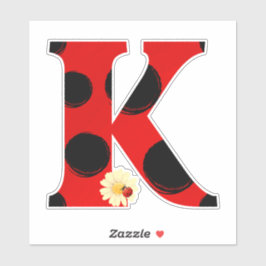 Adesivo Letra K Ladybug Impressão com Ladybug e Flor