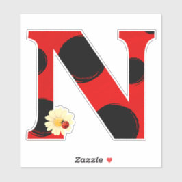 Adesivo Letra N Impressão Ladybug com Ladybug e Flor