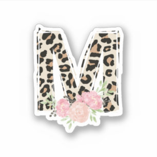Adesivo Letra oral M Nome inicial Leopard Cheetah Impressã