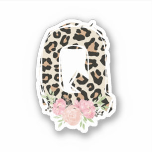Adesivo Letra oral Q Nome inicial Leopard Cheetah Impressã
