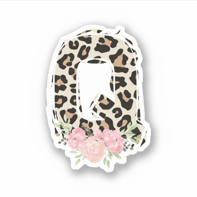 Adesivo Letra oral Q Nome inicial Leopard Cheetah Impressã (Frente)