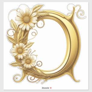Adesivo Letra Q Dourada Elegante Com Enfeites Florais