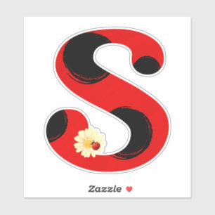 Adesivo Letra S Ladybug Impressão com Ladybug e Flor