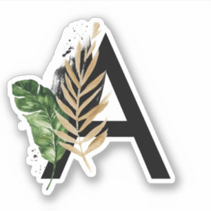 Adesivo Letra tropical da folha Dourado do falso das
