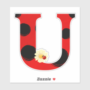 Adesivo Letra U Ladybug Impressão com Ladybug e Flor