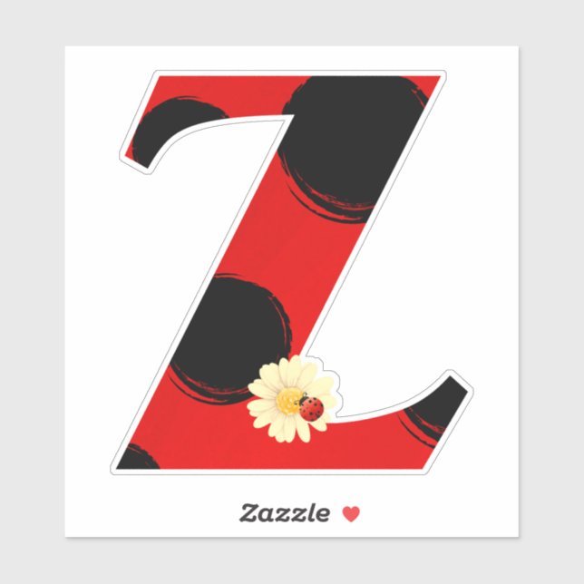 Adesivo Letra Z Ladybug Impressão com Ladybug e Flor (Folha)