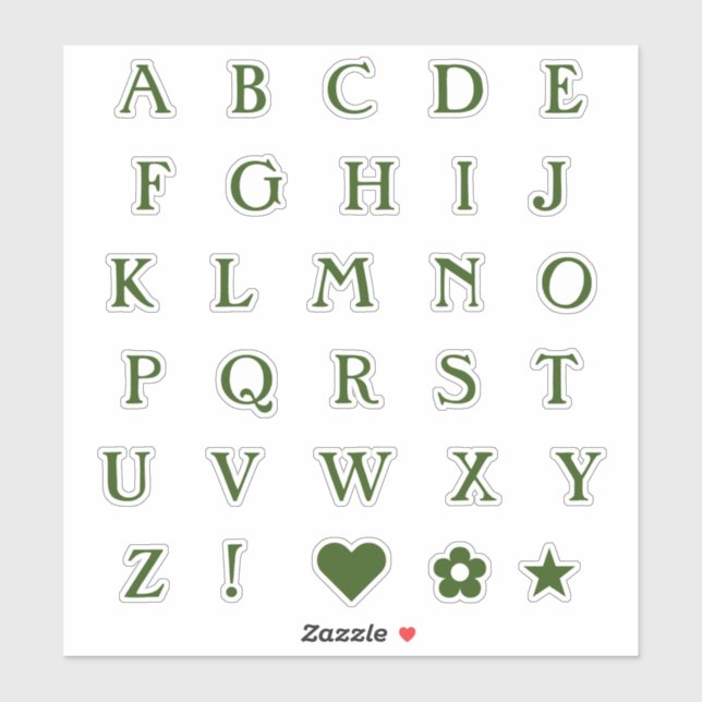 Adesivo Letras de Texto do Monograma Verde | Alphabet Hear (Folha)
