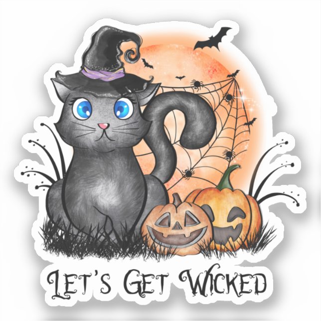 Adesivo Let's Get Wicked | Black Witch Cat (Frente)