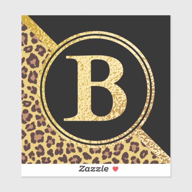 Adesivo Letter B Monogram Leopard Print Gold and Black (Folha)