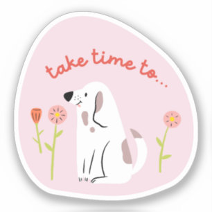 Adesivo "leva tempo" cão bonito ilustrado com retrato rosa