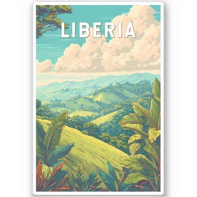 Adesivo Libéria Ilustração Viagem Arte Vintage (Frente)