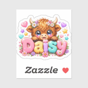Adesivo Linda Flor de Daisy Vaca das Terras Altas Rosa Pas