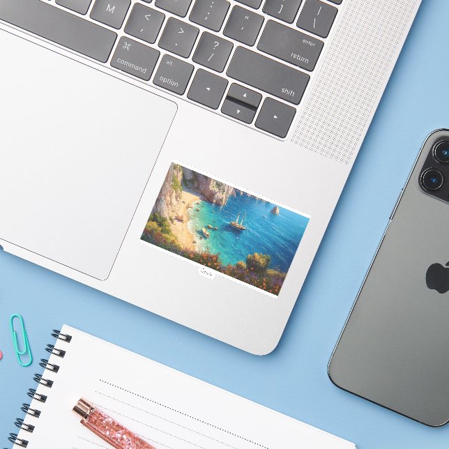 Adesivo Linda praia na Grécia (Notebook com iPhone)