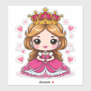 Adesivo Linda Princesa de Desenho Animado em Vestido Rosa
