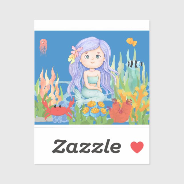 Adesivo Linda sereia Penteada brincando no mar (Folha)