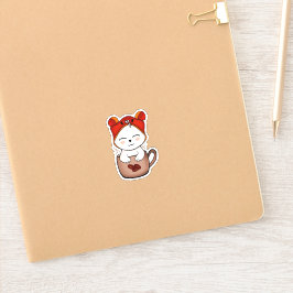 Adesivo lindo aquecimento de amor por gatos e café