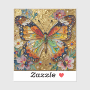 Adesivo Lindo Borboleta e Flores em Impasto