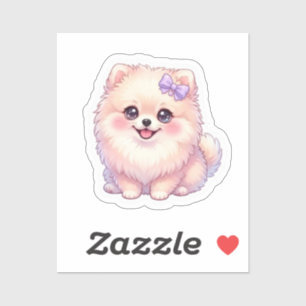 Adesivo Lindo Cachorrinho Pomerânia Kawaii Laço Roxo Paste