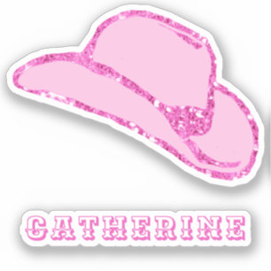 Adesivo Lindo chapéu de cowgirl rosa com brilho e nome