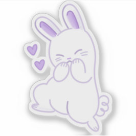 Adesivo Lindo Coelho Tímido Roxo Pastel Kawaii Rindo