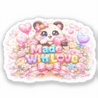 Adesivo Lindo Kawaii Feito Com Amor Nome do Gato Pastel Ro