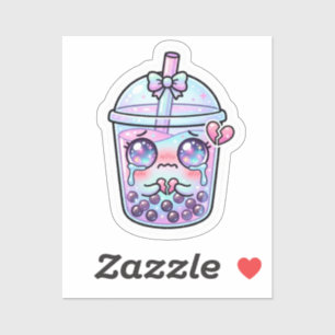 Adesivo Lindo Kawaii Triste Boba Leite Chá Chorando com H